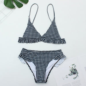 Checkered Ruffle Two Piece Bathing Suit