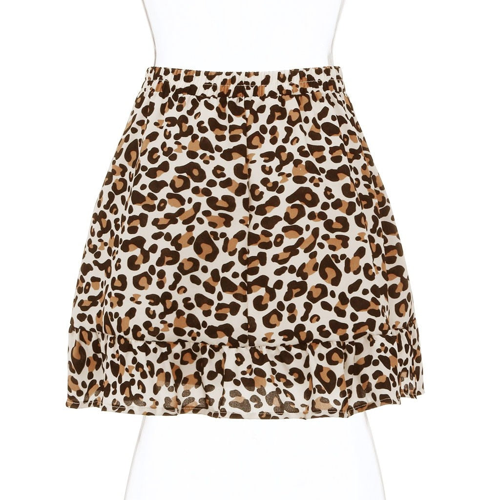 Leopard Print Ruffled Casual Skirt