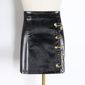 Patchwork Pins Asymmetrical High Waist Skirt