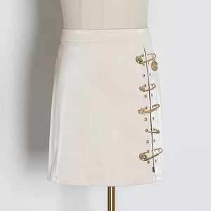 Patchwork Pins Asymmetrical High Waist Skirt