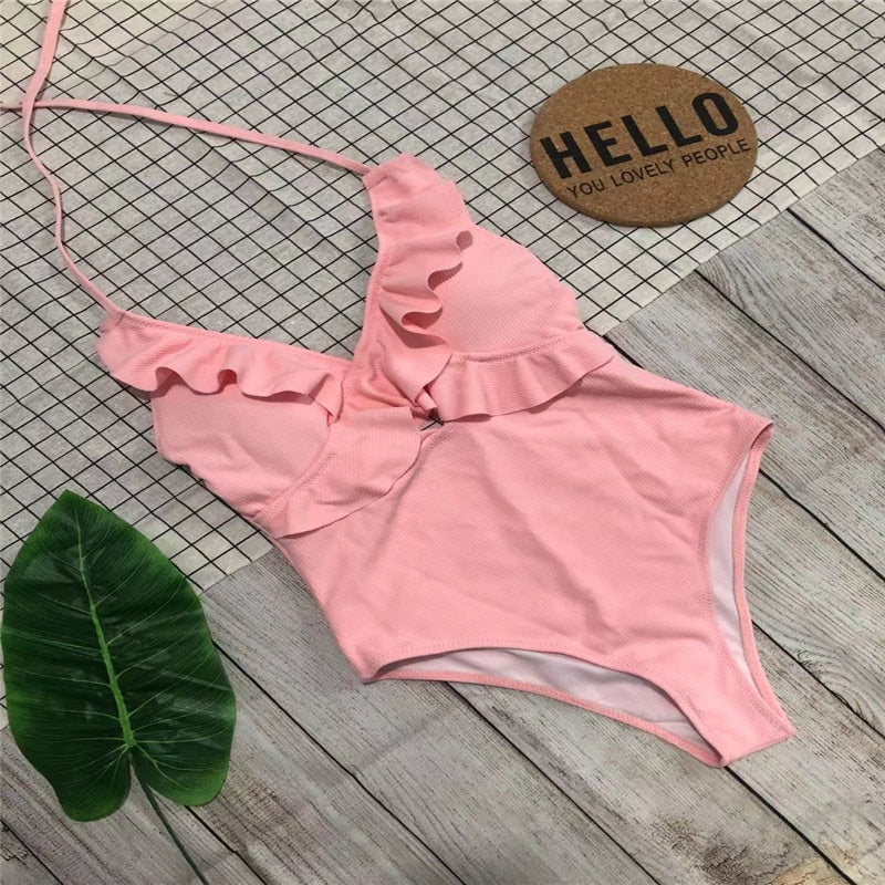 Ruffled One Piece Bikini Set