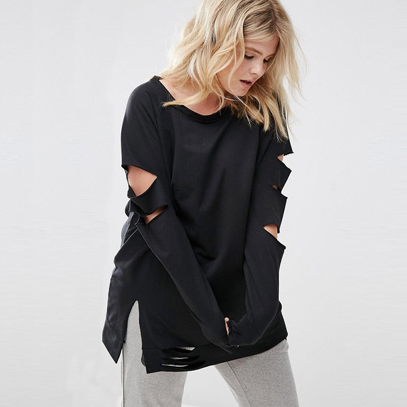 Slashed Long Sleeve Sweatshirt