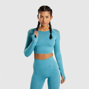 Long sleeve Crop Top Mesh Yoga Set