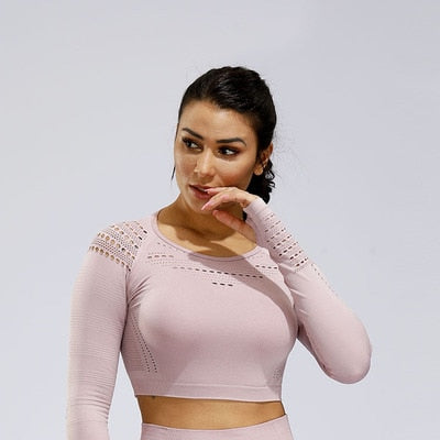 Long sleeve Crop Top Mesh Yoga Set