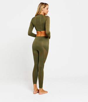 Long sleeve Crop Top Mesh Yoga Set