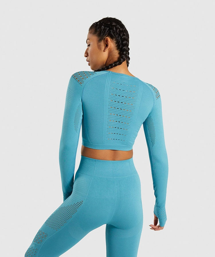 Long sleeve Crop Top Mesh Yoga Set