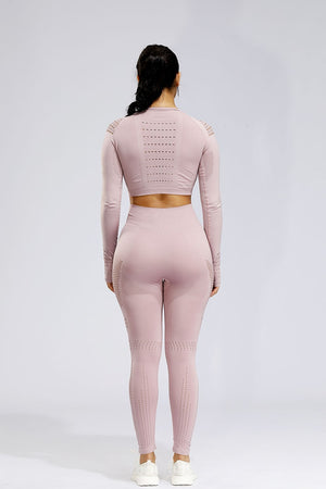 Long sleeve Crop Top Mesh Yoga Set