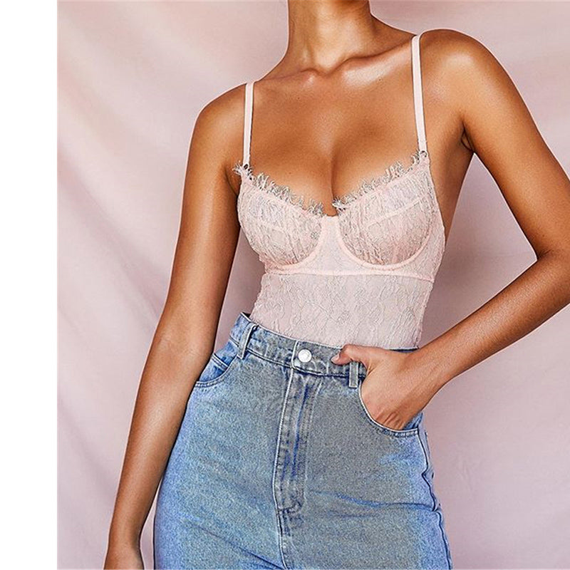 Lace Frill  Backless  Bodysuits