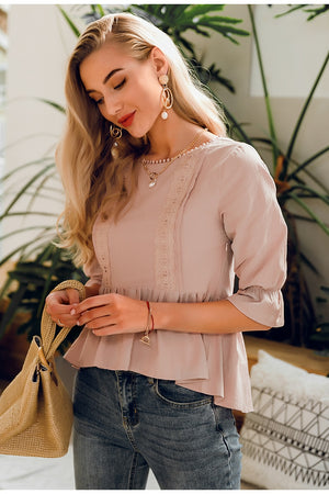 Embroidered Vintage Ruffle Blouse