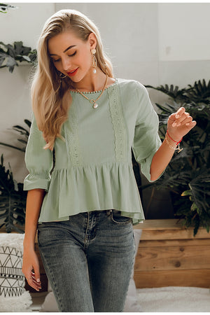 Embroidered Vintage Ruffle Blouse