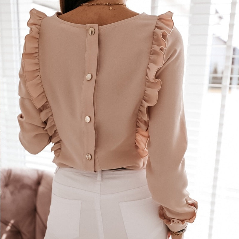 Ruffled Back Button Down Blouse