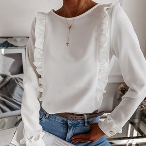 Ruffled Back Button Down Blouse