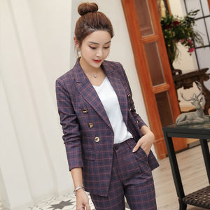 Plaid Two Piece Blazer Suit Set