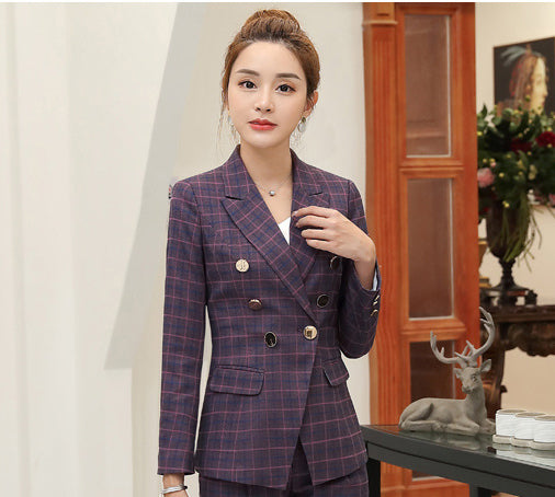 Plaid Two Piece Blazer Suit Set