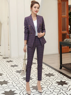 Plaid Two Piece Blazer Suit Set