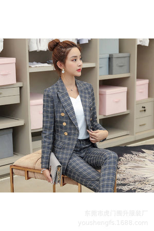 Plaid Two Piece Blazer Suit Set