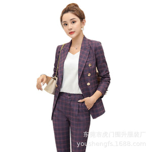 Plaid Two Piece Blazer Suit Set