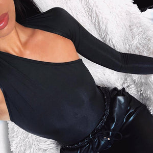 Solid One Sleeve Backless Bodysuit