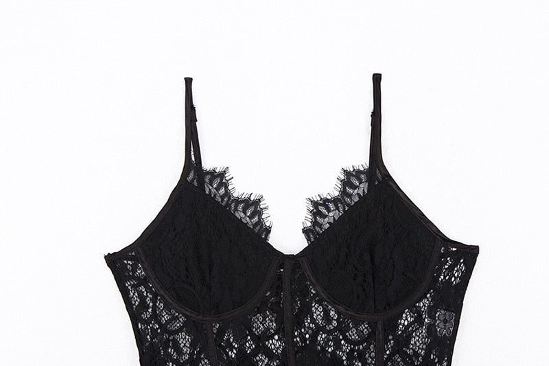 V Neck Lace Bodysuits