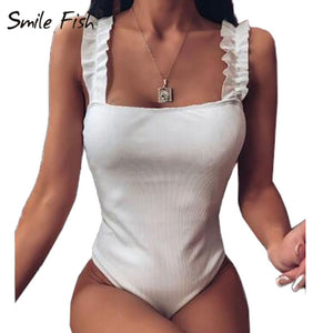 Knitted Ruffles Strap Bodysuit