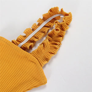 Knitted Ruffles Strap Bodysuit