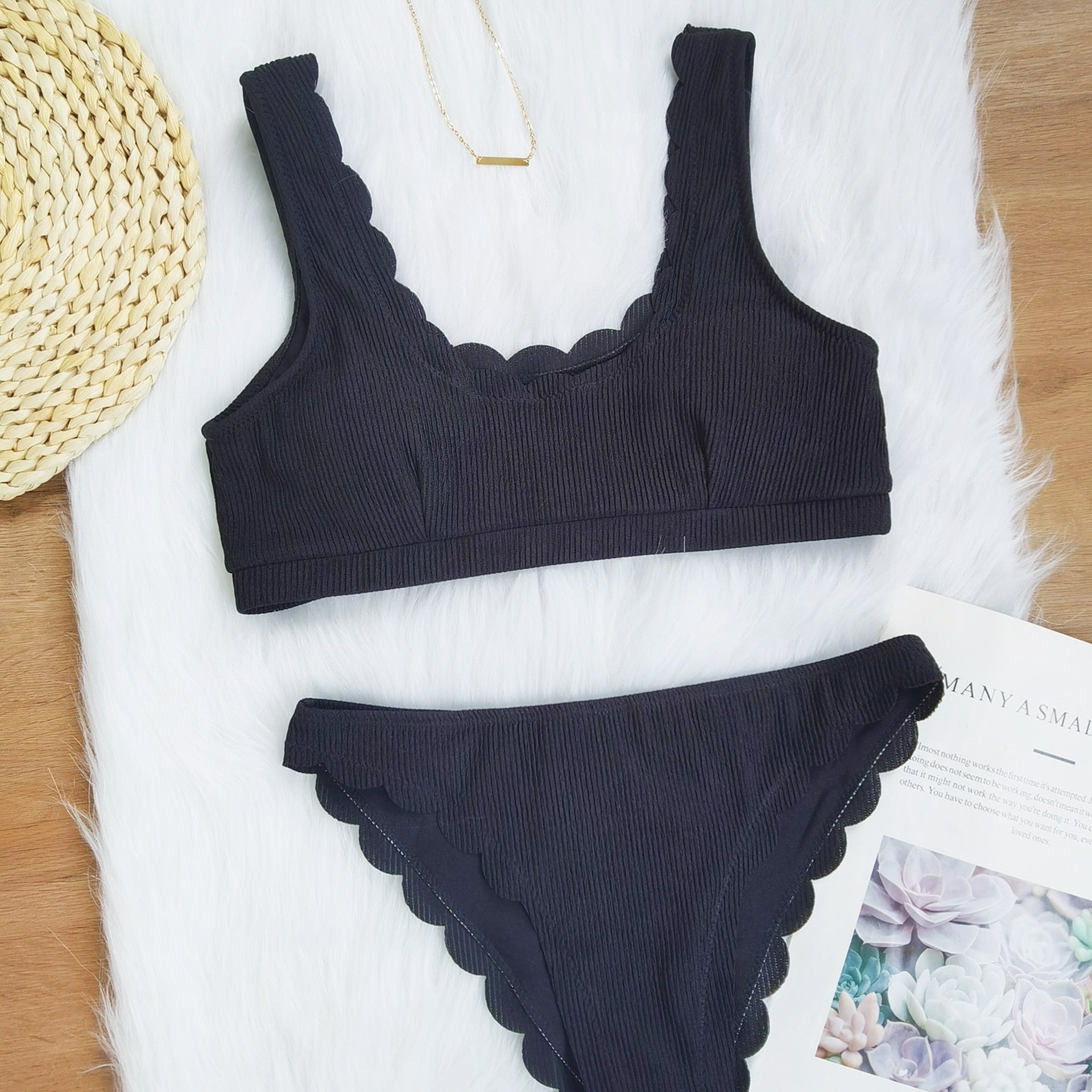 Solid Knit Two Piece Swim Suit