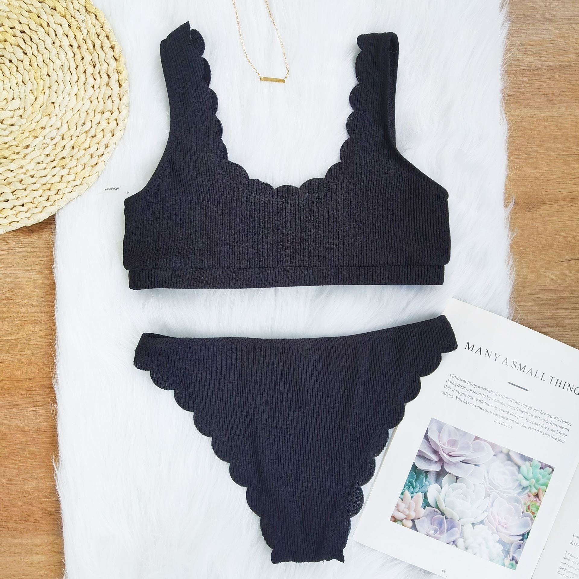 Solid Knit Two Piece Swim Suit