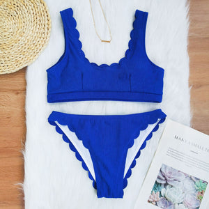 Solid Knit Two Piece Swim Suit