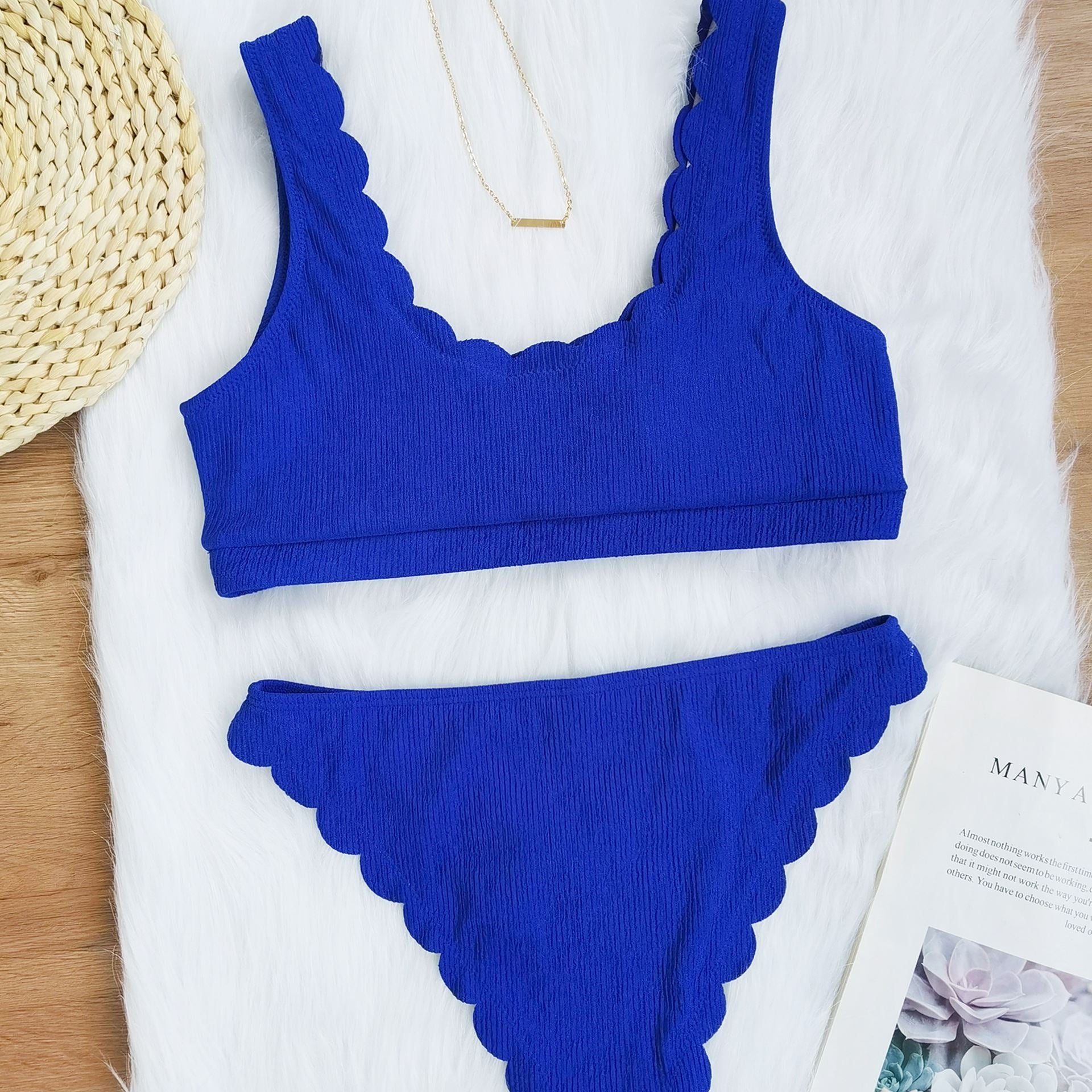 Solid Knit Two Piece Swim Suit