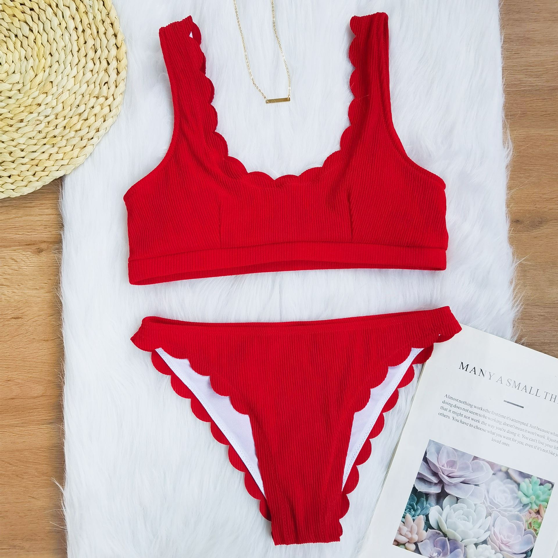 Solid Knit Two Piece Swim Suit