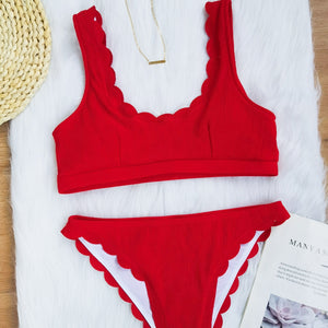 Solid Knit Two Piece Swim Suit