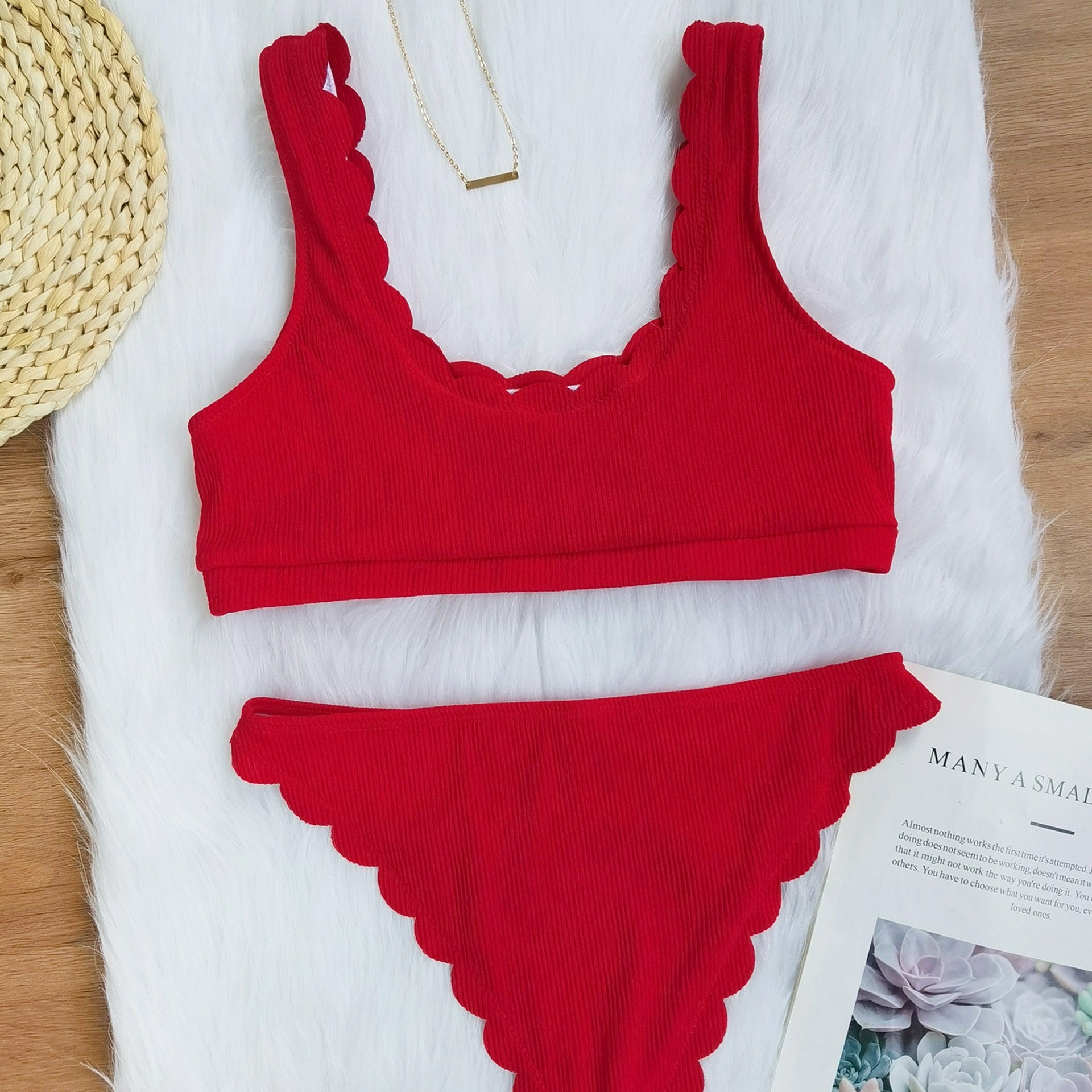 Solid Knit Two Piece Swim Suit