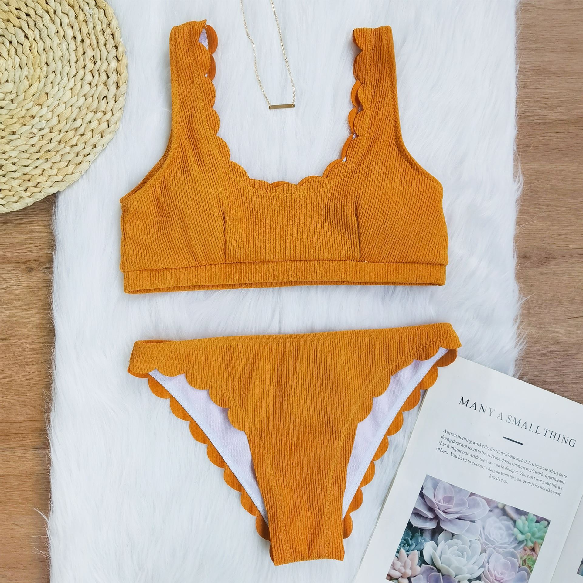 Solid Knit Two Piece Swim Suit