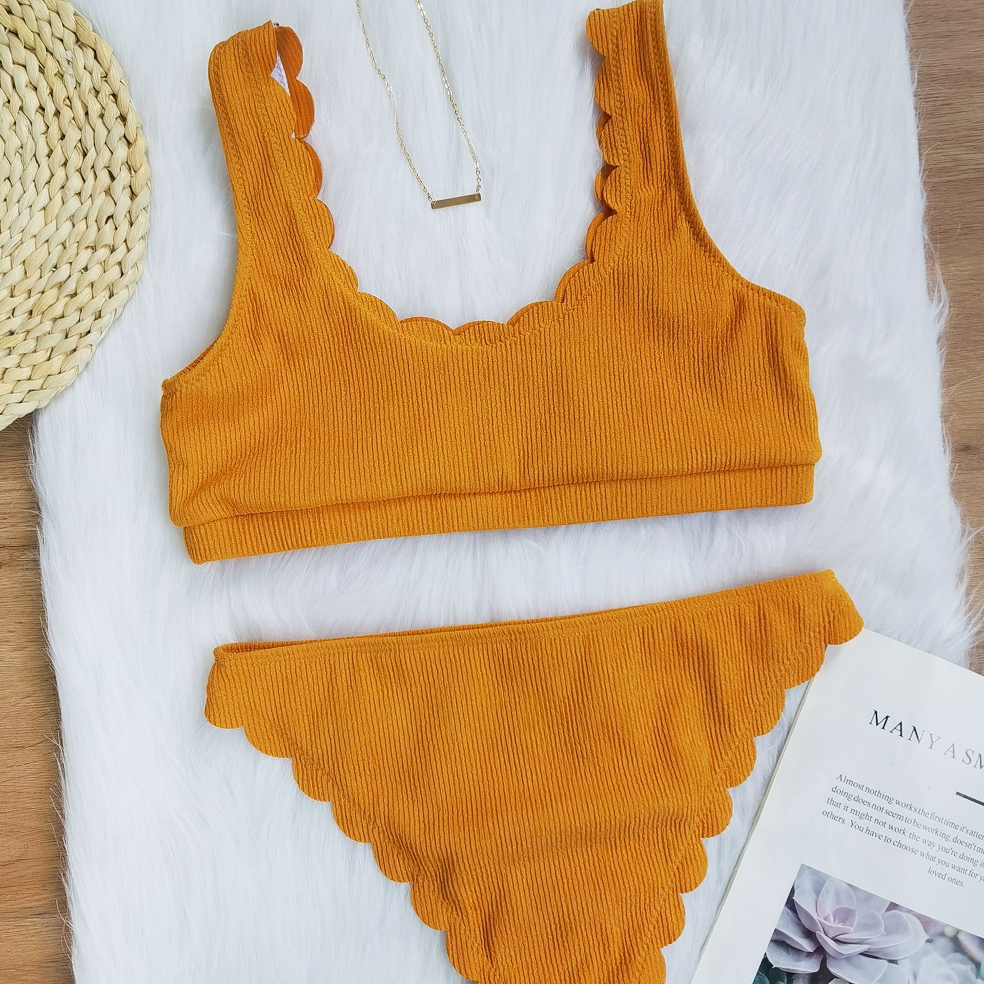 Solid Knit Two Piece Swim Suit