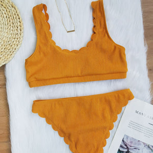 Solid Knit Two Piece Swim Suit