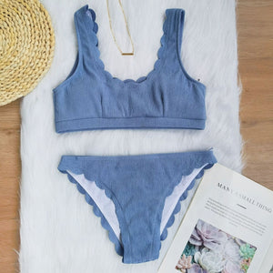 Solid Knit Two Piece Swim Suit