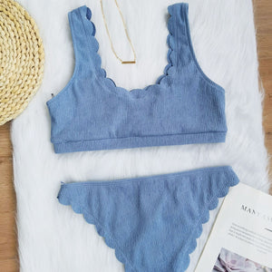 Solid Knit Two Piece Swim Suit