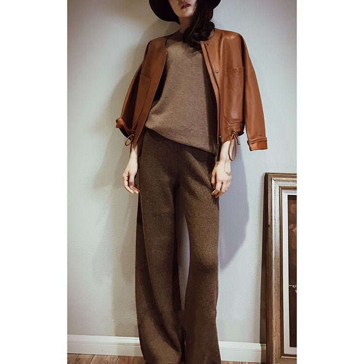 High Waist Cashmere Wide Leg Trouser's