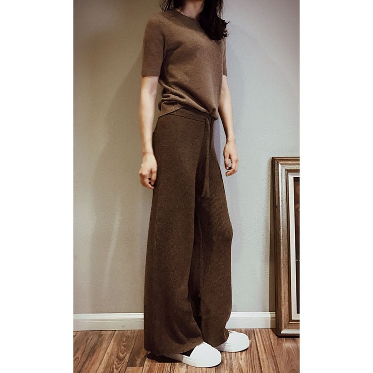 High Waist Cashmere Wide Leg Trouser's