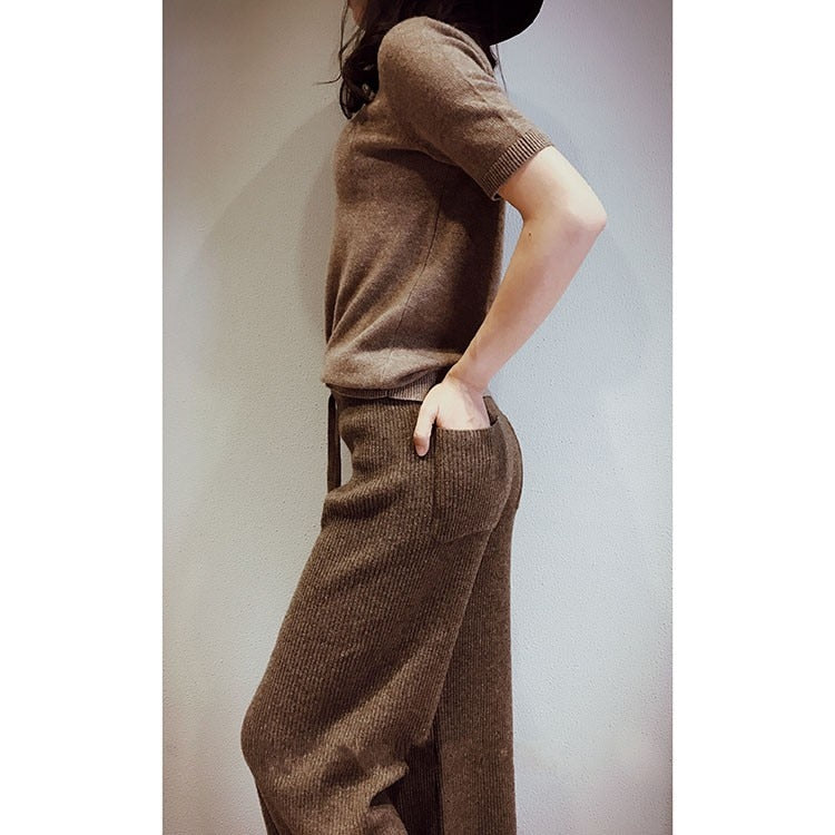 High Waist Cashmere Wide Leg Trouser's