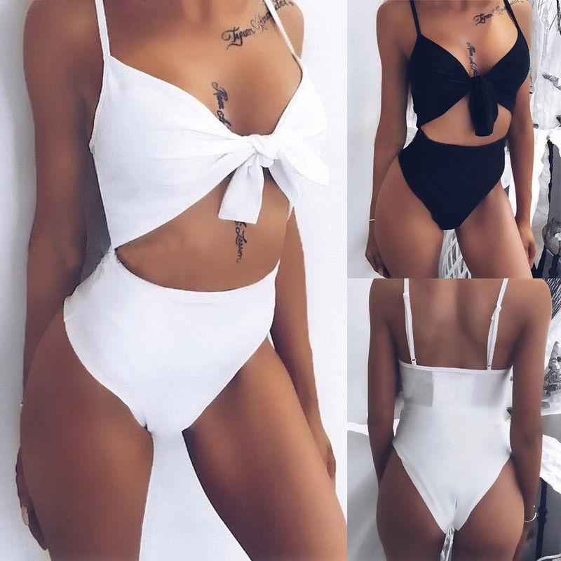 One Piece Hollowed Out Bandage Push Up Bathing Suit