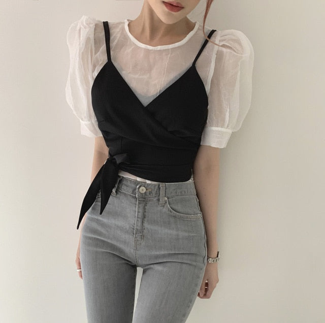 Vintage Two Piece Ruffle Sleeve Blouse