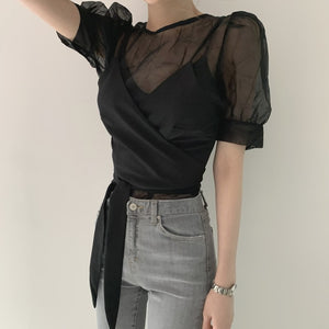 Vintage Two Piece Ruffle Sleeve Blouse