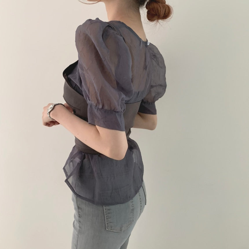 Vintage Two Piece Ruffle Sleeve Blouse