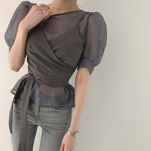 Vintage Two Piece Ruffle Sleeve Blouse