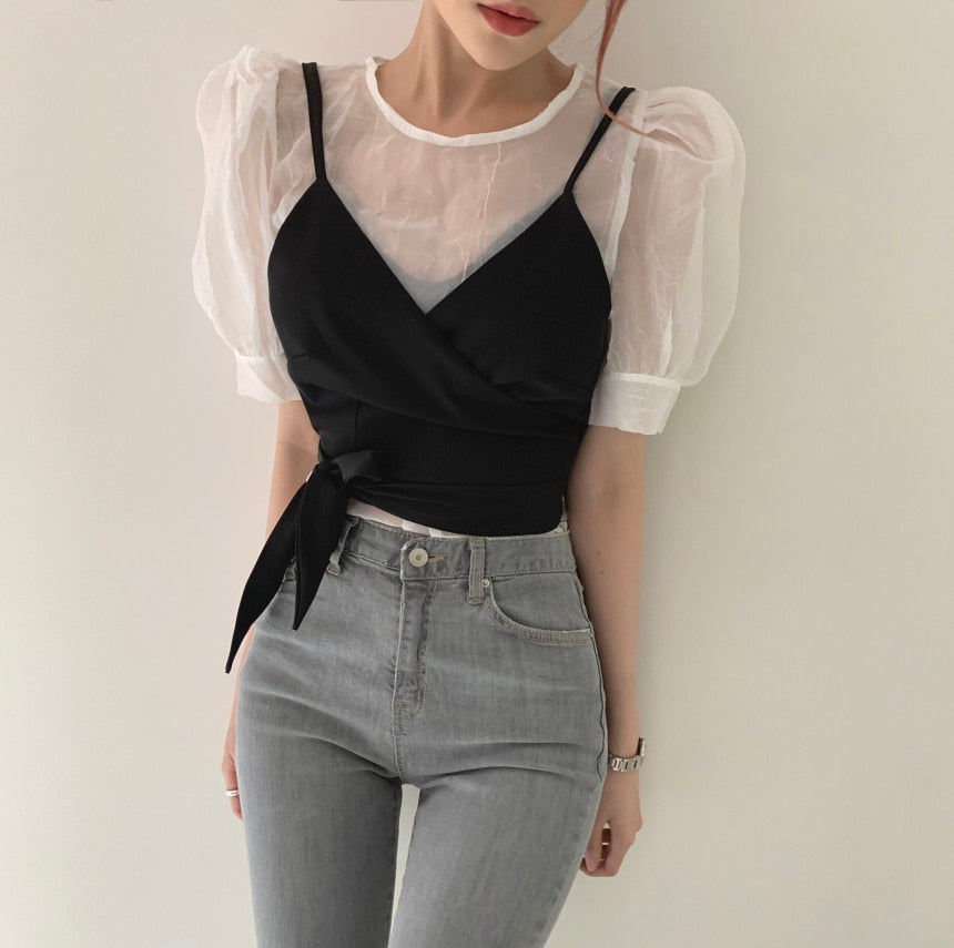 Vintage Two Piece Ruffle Sleeve Blouse