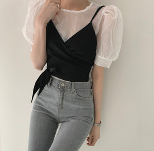 Vintage Two Piece Ruffle Sleeve Blouse