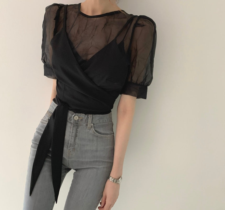 Vintage Two Piece Ruffle Sleeve Blouse