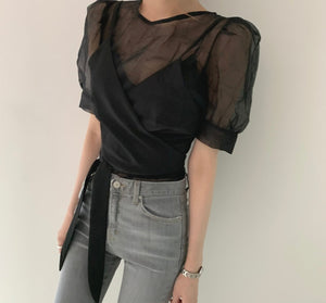 Vintage Two Piece Ruffle Sleeve Blouse