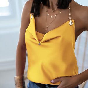 Satin Chain Halter V Neck blouse